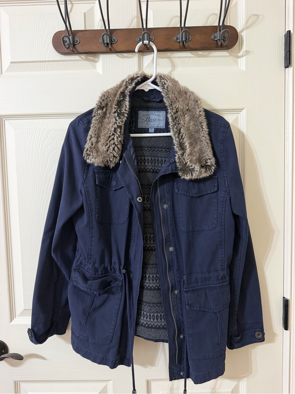 Bass Navy Jacket with Faux Fur Collar